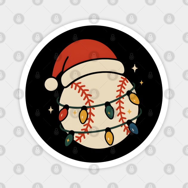 Baseball Christmas Shirt | Santa Hat & Holiday Lights Gift Graphic Magnet by MakerMind8.2